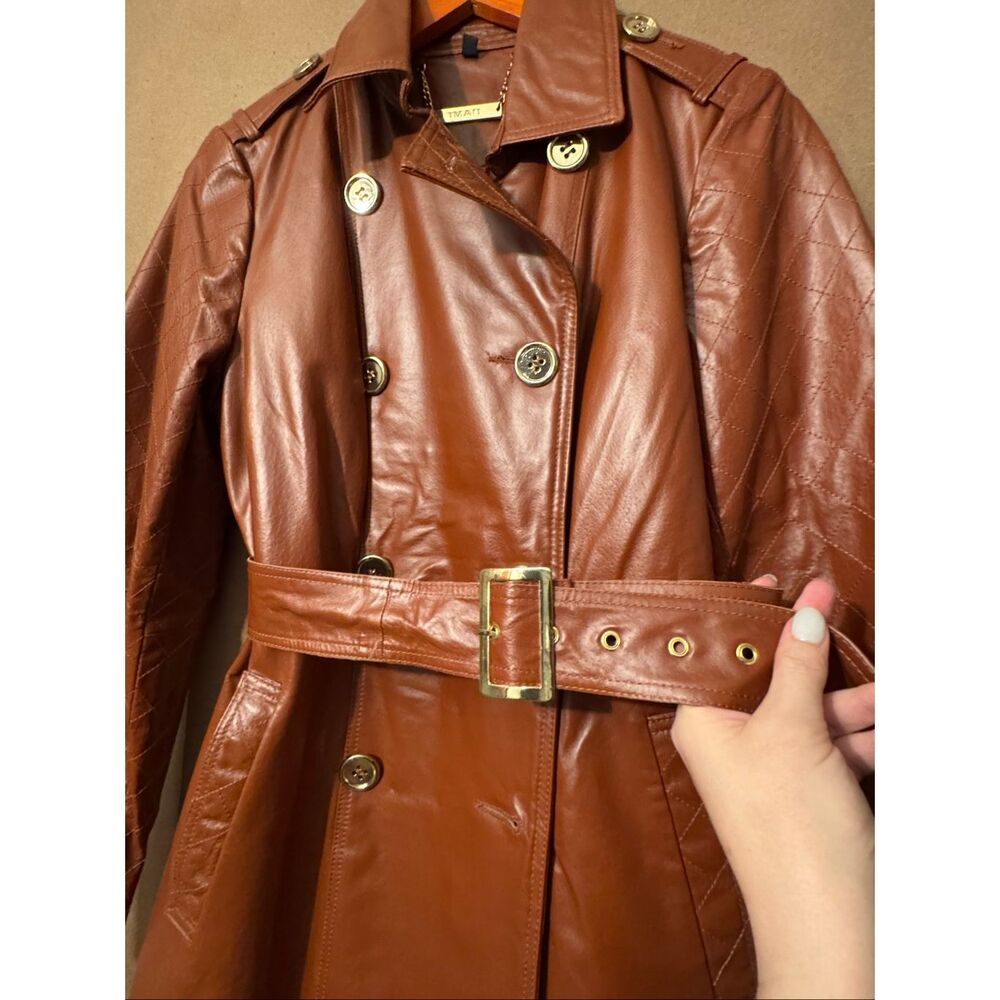 IMAN Leather Coat Tie Waist - Picture 2 of 15